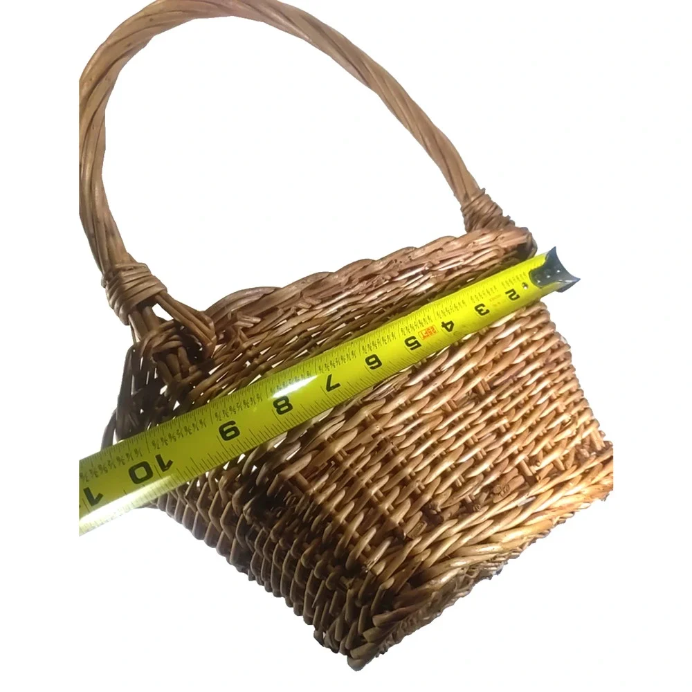 Hanging Half Basket Wicker Rattan Light Brown Handle Plant Storage